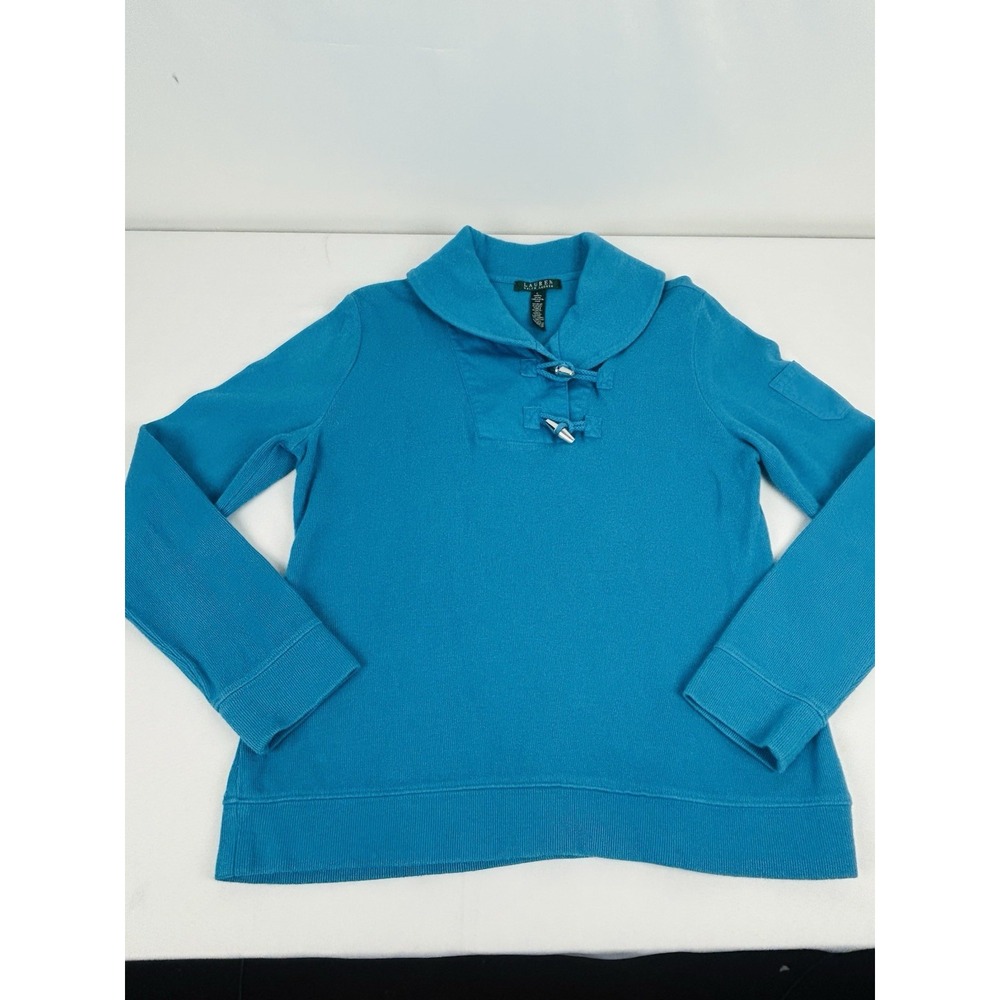 Lauren Ralph Lauren Women's Large Pullover Sweater Aqua Blue Long Toggles